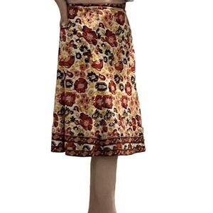 Gianni Bini Cottagecore Brown Orange Cream  Floral Print A Line Skirt 8 M